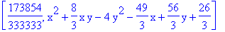 [173854/333333, x^2+8/3*x*y-4*y^2-49/3*x+56/3*y+26/3]